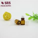 SRS empty 1ml amber glass roll on perfume bottle with clear plastic cap