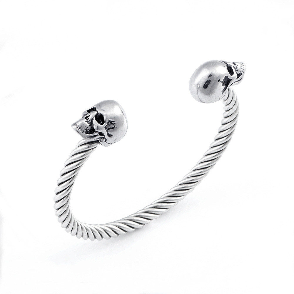 Mighty Opening Double Skull Stainless Steel Twisted Wire Men's Explosive Bracelet
