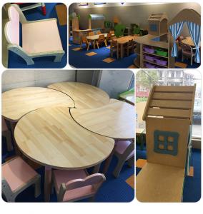 China HaiXun Kindergarten Classroom Furniture Table And Chairs  Rounded Edge on sale