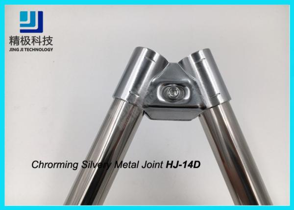 Oblique Double Chrome Pipe Connectors Clamp Clip Lean Tube For Floor Display