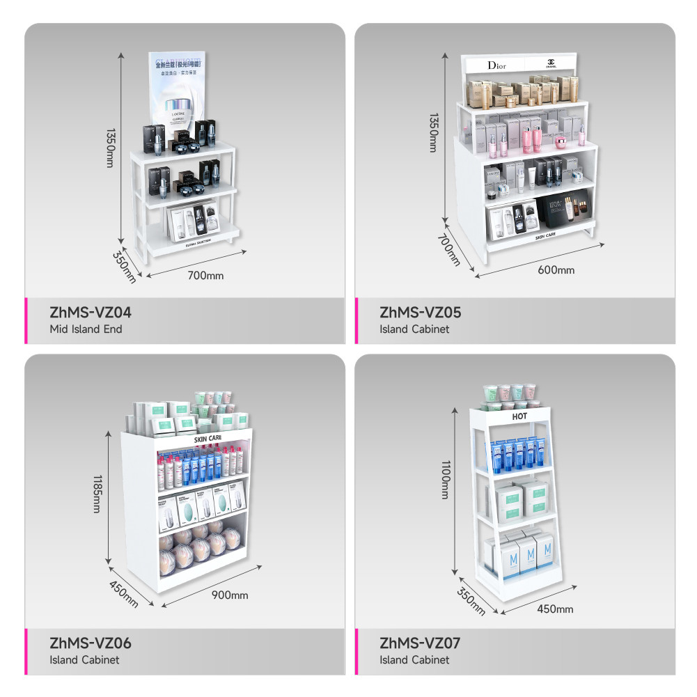 Cosmetic Store Stand White Laminated Display Rack with Light-box for Skincare Shop Decoration and Retail Shop Fitting