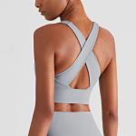Gathered Full Coverage Ladies Sports Bra Tops Wirefree Cross Back Yoga Bra
