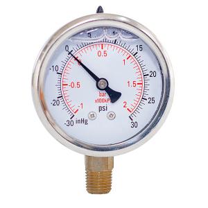 Wholesale 2.5IN Lower Back Mount Dial Liquid Filled Pressure Gauges -30InHg 1/4 BSP from china suppliers