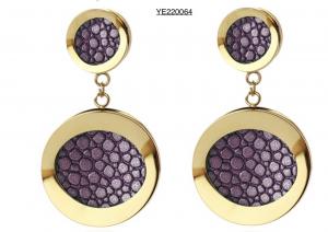 Wholesale Vintage Stainless Steel Gold Earrings 90s Retro Green Purple Round Drop Earrings from china suppliers