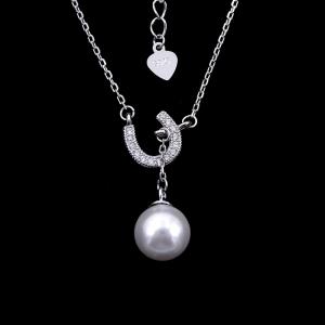 China Lucky Silver Pearl Necklace Pure 925 With Horseshoe U Shape Items on sale
