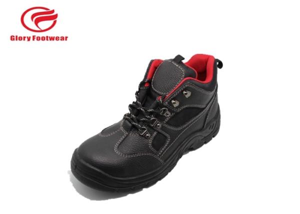 Split Breathable Mens Leather Steel Toe Boots Cow Leather With Red Mesh Anti