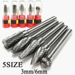 Woodworking Carbide Burrs 6mm Double Cut Carving Grinder Bit Engraving Tungsten