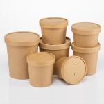 8oz Disposable Food Container Brown Kraft Paper Soup Bowl With Lid Microwave