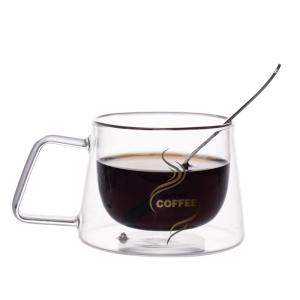 Wholesale Handmade Glass Cappuccino Cups , Pyrex Double Walled Glasses With Handles from china suppliers