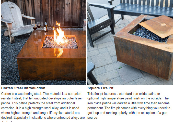 Outdoor Metal Garden Large Corten Steel Smokeless Firepit Rectangular