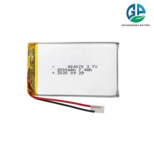 Wholesale High Discharge Rate Battery 30C Max60C Rechargeable 604070 2000mAh 3.7V Li-Polymer Battery For Ordering Machine from china suppliers