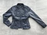 Soft Gold Navy Pleather Jacket Funnel Collar For Ladies Tw76613