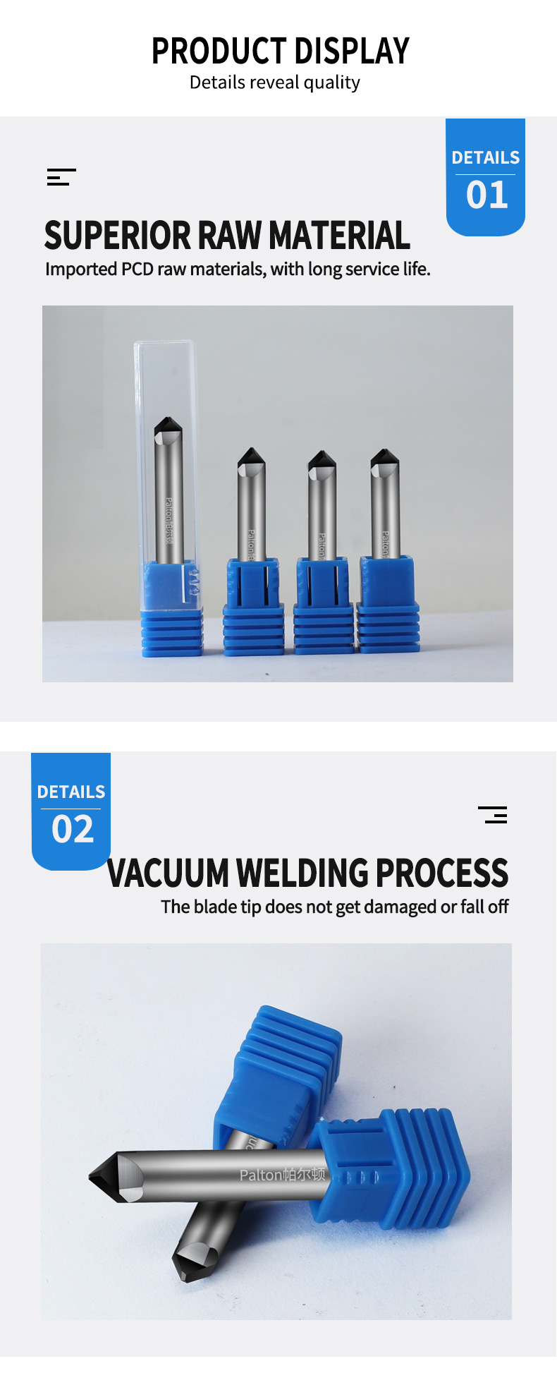 Palton 6mm 8mm PCD Double Edged Hexagonal diamond Engraving Tools for CNC Machines Used in Granite and Marble Engraving