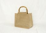 Bamboo Handle Jute Packaging Bags , Jute Tote Bag For Daily Use / Home Storage