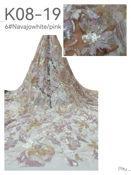 Leafy Sequin Embroidered Fabric 3D Floral Mesh Ground For Ladies Gowns Fashion
