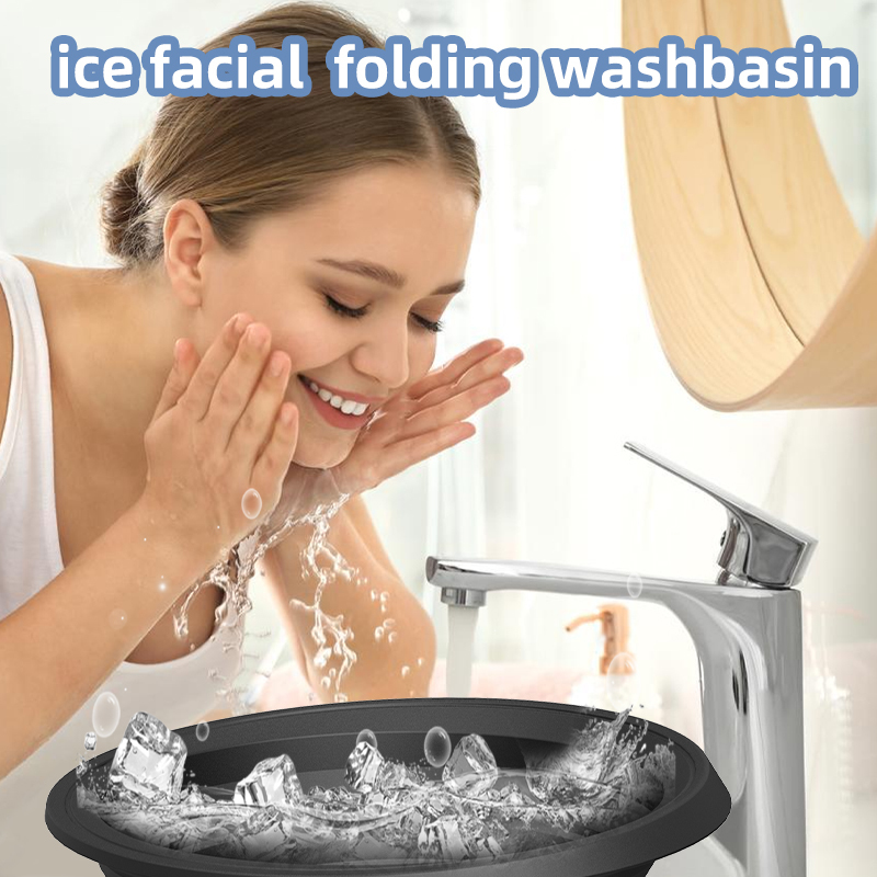 Large Silicone Bowl for Face Ice Bath with Built-In Icetray, Foldable and Hanging Design for Easy Storage and Carrying, Dipping Face Ice Bath at Home