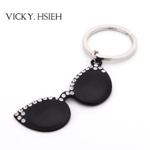 Wholesale VICKY.HSIEH Rhodium Tone Crystal Rhinestone Pave Black Sun Glasses Key Chains from china suppliers