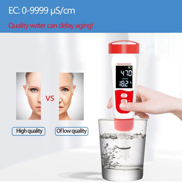 4-in-1 Portable Water Quality Meter with CE Approval for pH TDS EC and TEMP Measurement
