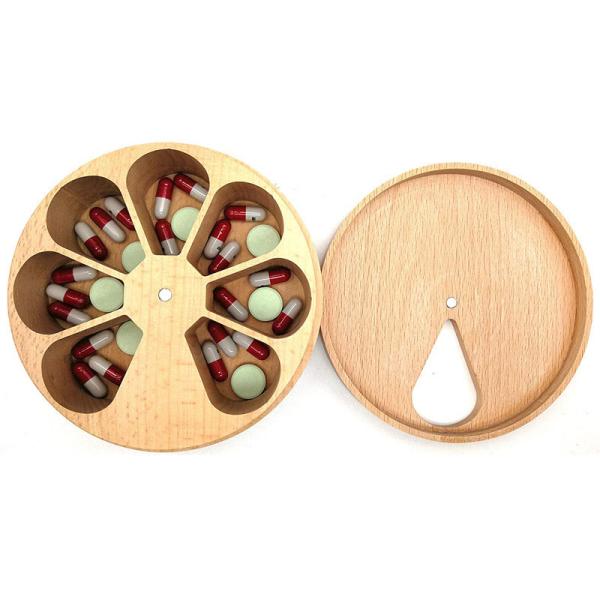 Wood Daily Weekly Vitamin Medicine Pill Organizer Case Box,Kitchen Salt Spice