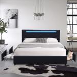 Queen Upholstered Platform Bed Frame Black Faux Leather Metal Four Drawer With
