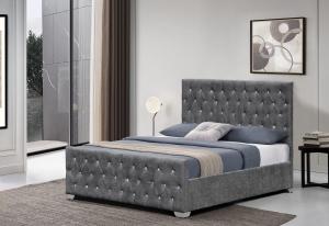 Wholesale Crystal Tufted Velvet Upholstered Bed Frame Luxurious Buttons High Headboard Style from china suppliers
