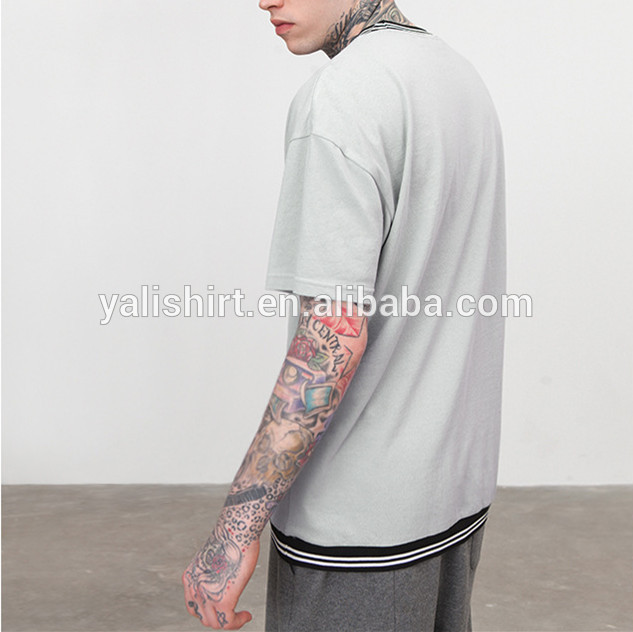 OEM high quality summer new striped rib campus style European American men's short sleeved casual T-shirt