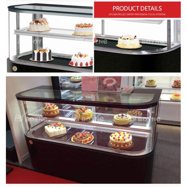 D Shape Cake Display Cabinet Digital Temperature Controller Curved Glass Cake Display