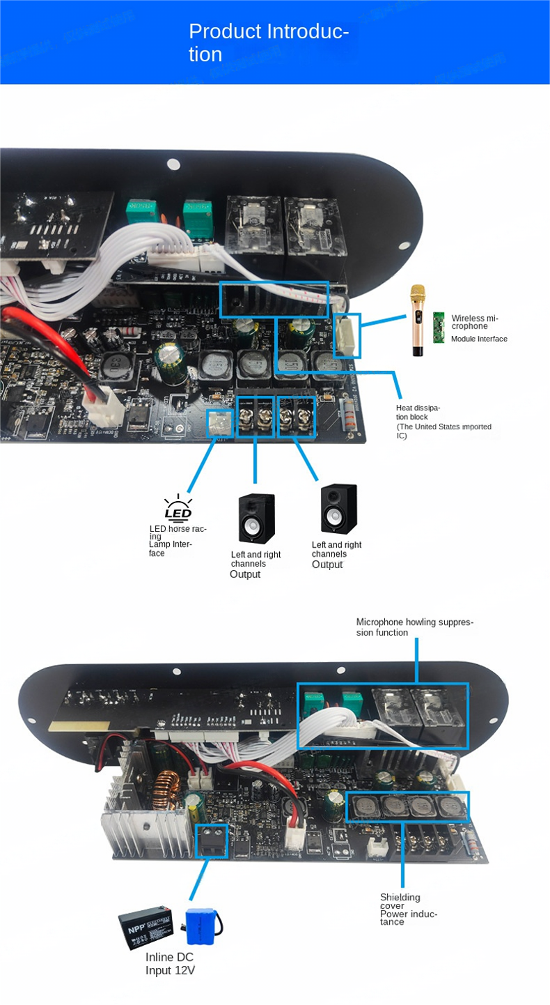D1200 2.0 Channel 50W+50W BT Digital Amplifier Board 12V Rechargeable Subwoofer for Car Home DJ Use"
