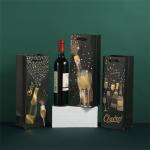 SGS Reusable Christmas bottle Kraft Wine Paper Bags With Hot Foil Stamping