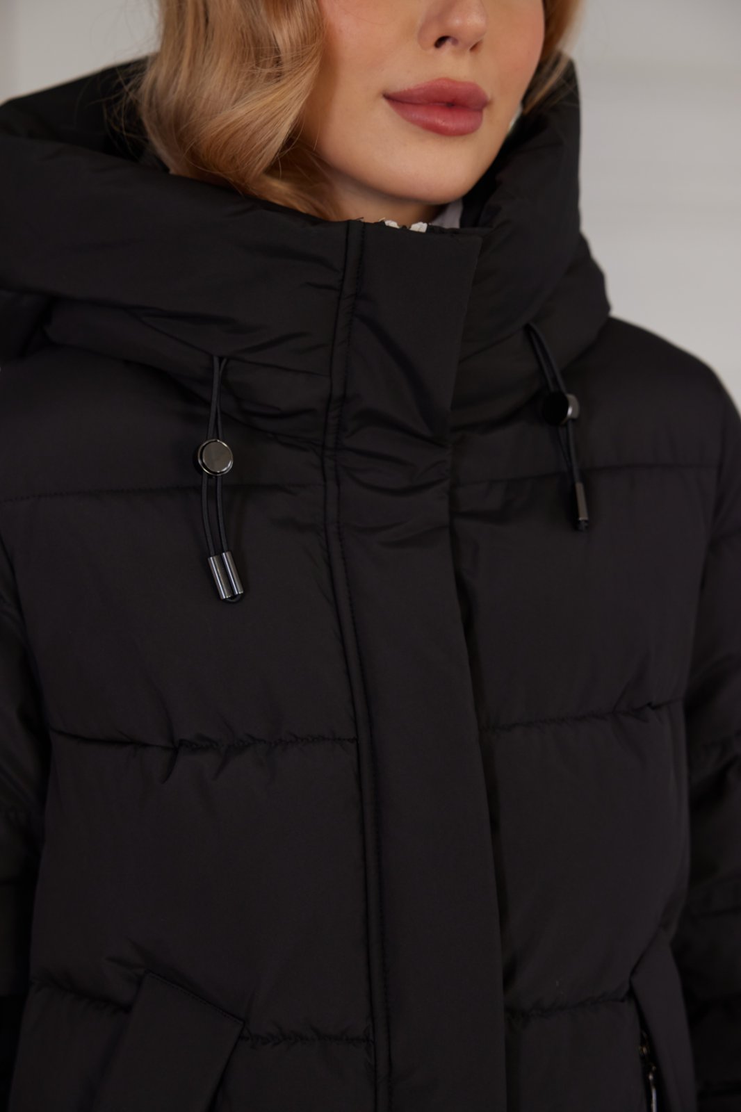 Classic Contrast Color Medium Length Thickened Down / Cotton Jacket, lower knees length, water proof, windproof black women coat, ,