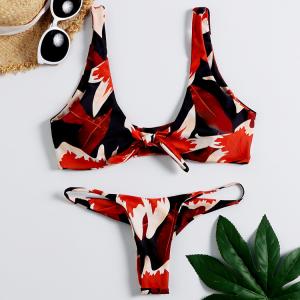 Wholesale Tiered Layer Tie a Knot Front Top With Low waist Bikini swimsuit high cut from china suppliers