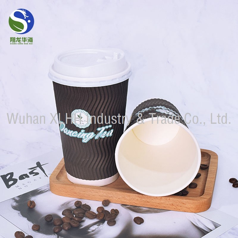 Customized Ripple Wall Paper Cup Eco Friendly Colorful With Lids And Straw