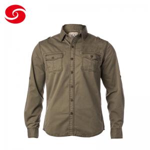 Wholesale 100% Cotton Long Sleeved Military Casual Shirts In Olive from china suppliers