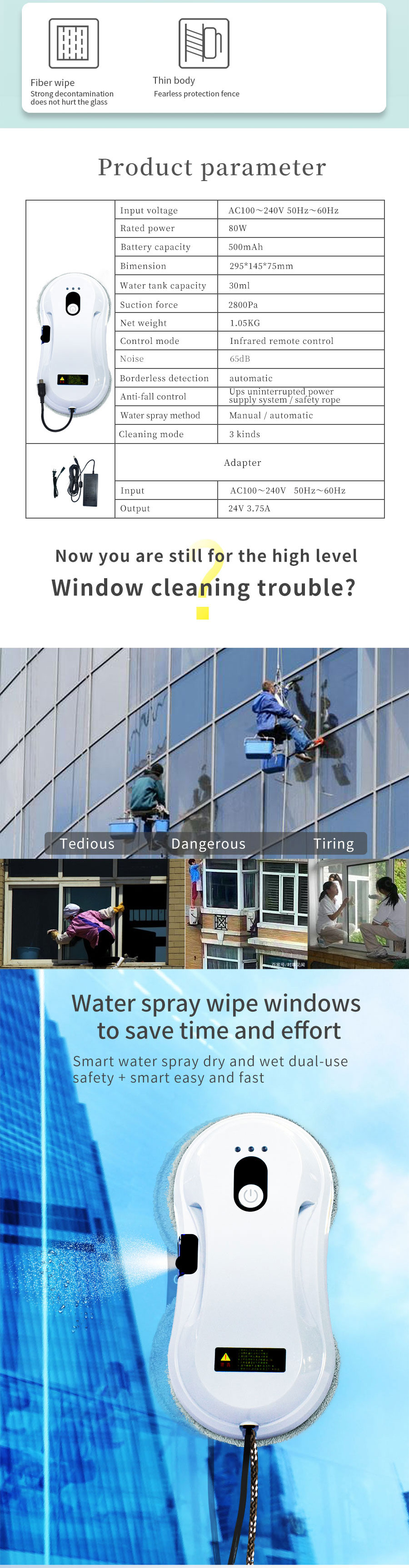 2mins/M2 Window Cleaner Robot Anti Falling Automatic Skyscraper Window Cleaner 24V