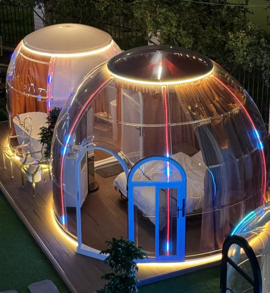 4.0m+2.7m Diameter Transparent Dome Tent Geodesic Dome Glamping PC Tents Dome