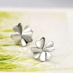 Fashion 925 Silver Plated Good Luck Four Feaf Clover Flower Stud Earrings