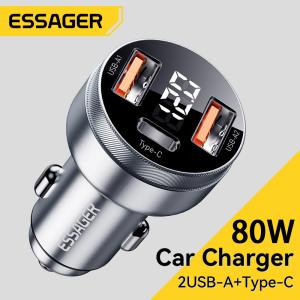 Wholesale Essager 2022 Fenglang Aluminum alloy digital display car charger 80W 3 in 1 Car Charging 2 USB A Type C Fast Car Charger from china suppliers