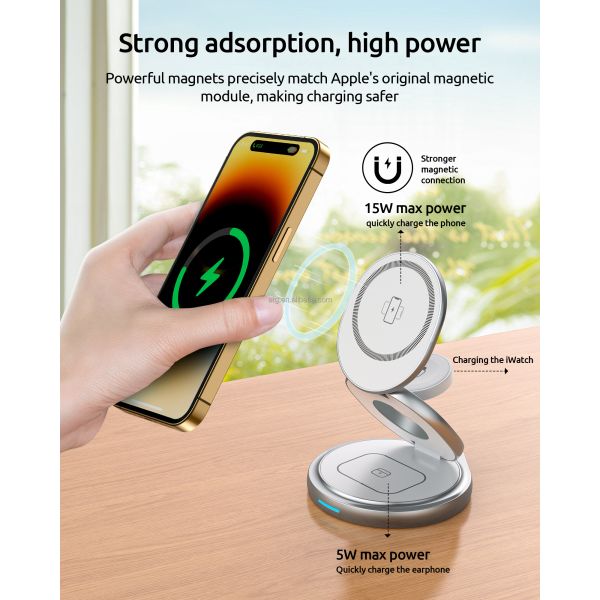 Private Mold 3 In 1 Magnetic Phone Stand Rotated Folding With Wireless Charging