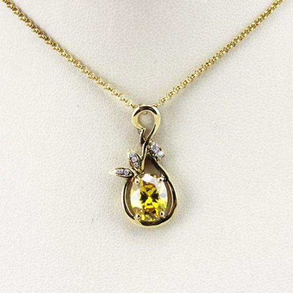 18K Yellow Gold Plated Silver 7mmx9mm Oval Yellow Citrine Cubic Zircon Pendant