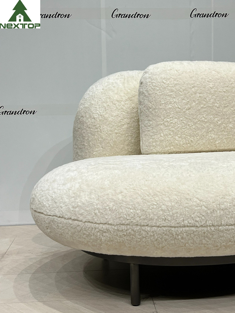 Shaped Fabric Velvet 3 Seats White Plush Sofa For Hotel Room Home Villa
