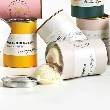 Eco Friendly Creative Food Grade Reusable Ice Cream Round Craft Packaging Container Packaging With Metal Lid