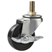 Wholesale 2&quot; threaded stem industry rubber caster with side brake, 2&quot; rubber caster brake,black small castors from china suppliers
