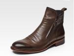Casual Flat Mens Slip On Boots , Pointed Toe Brown Lace Up Ankle Boots