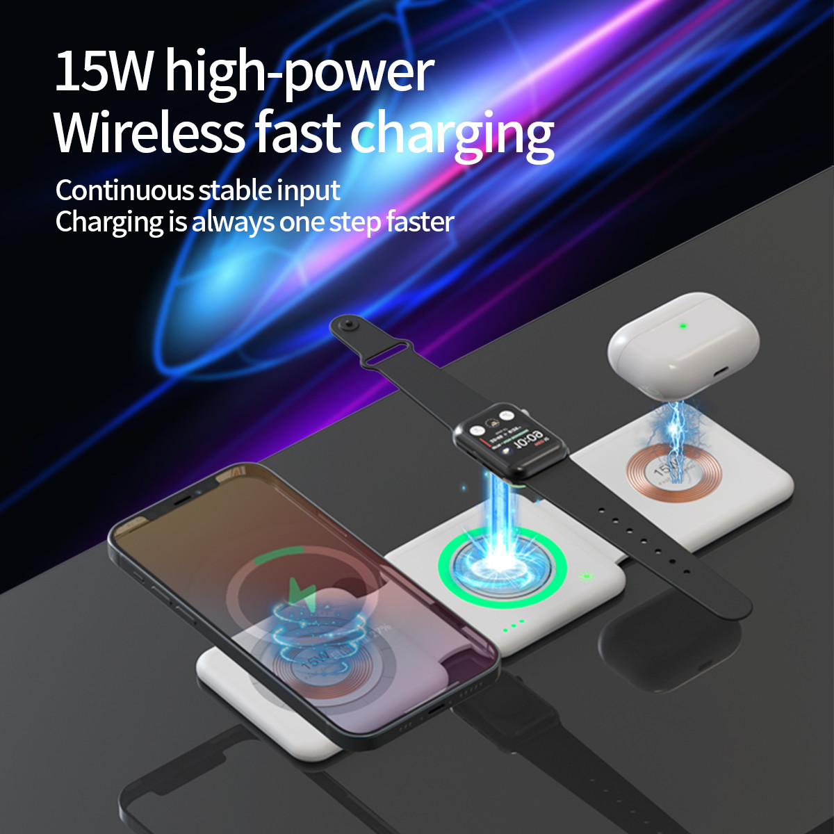 Charging Efficiency ≥73% Multifunction Wireless Charger Blue LED Light