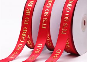 China Polyester Custom Printed Satin Ribbon Environmentally Friendly With Gold Foil Logo on sale