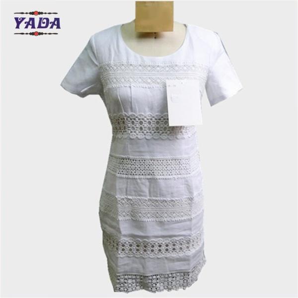 Hollow out collar white short sleeve print fashion girls one piece dress dresses