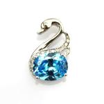 925 Sterling Silver Oval Green Cubic Zircon Swan Pendant Necklace (PSJ090)