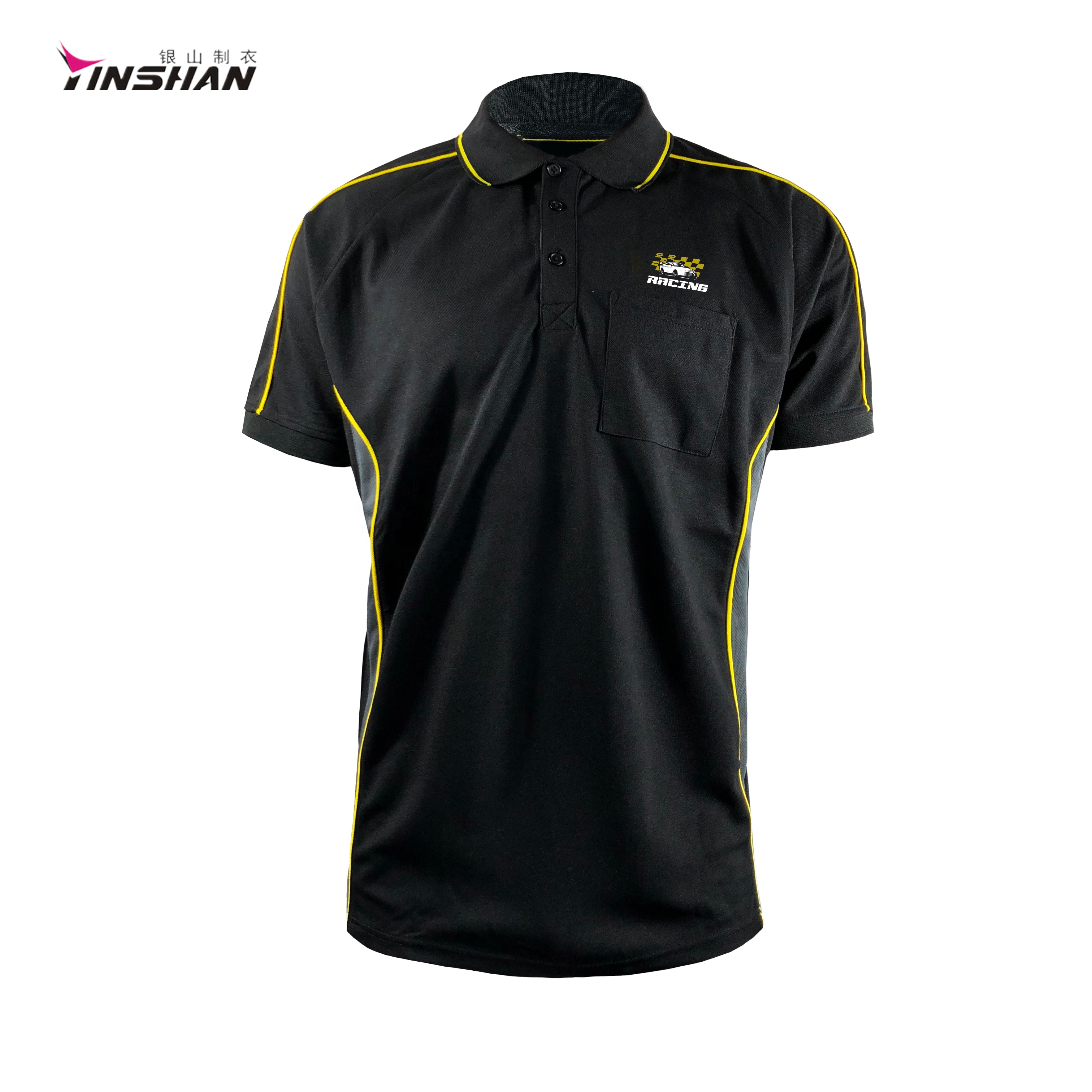 Men's F1 Car Racing Suit Custom Logo Racing Shirt in Breathable Black Knitted Fabric