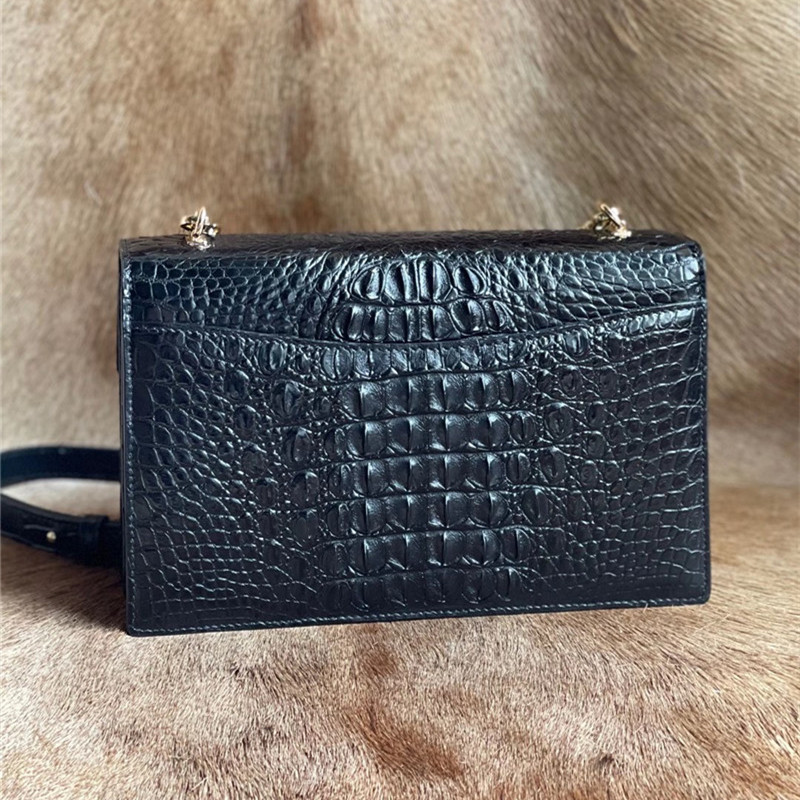 Authentic Crocodile Skin Women's Small Flap Purse Genuine Alligator Leather Two Straps Lady Female Cross Shoulder Bag