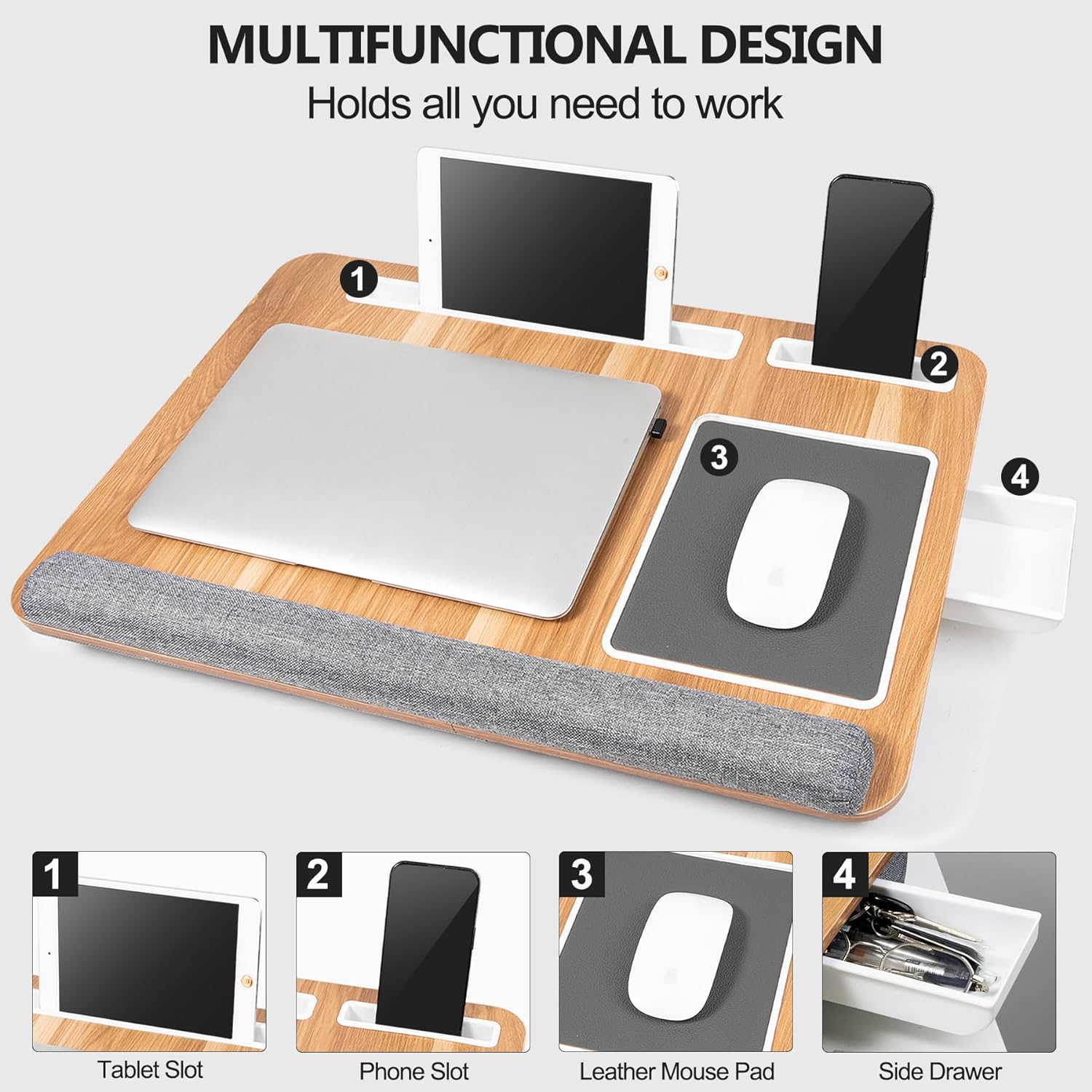 Environmental Protection Folding Bamboo Laptop Tray Desk With Cushion Tray